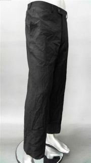 Chaps Mens 34 Wool Flat Front Slacks Pants Slim Fit Black Pinstripe 