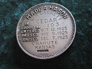    Made a Mason Sterling Silver Medal Cedar Lodge No 103 Chanute Kansas