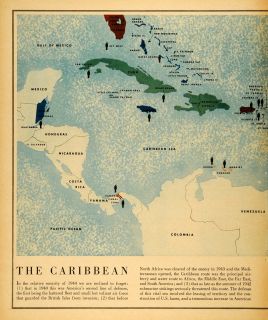 1944 Print Map Caribbean Central America Puerto Rico Virgin Islands 