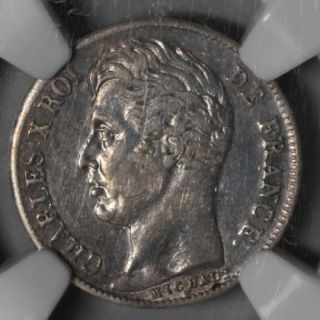 1827 B NGC AU France RARE 19K Minted Charles x Silver 1 2 Franc Rouen 