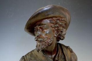   BRONZE PATINA BUST OF A GENTLEMAN WITH A BEARD & HAT KING CHARLES I