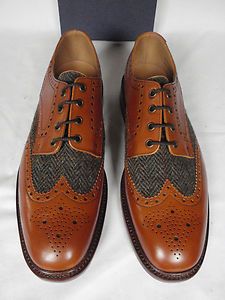 NEW Charles Tyrwhitt Mid Brown Leather Harris Tweed Brogues Shoes UK 8 