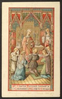 St Charles Borromeo and St Aloysius Gonzaga goldprint Holy Card Dated 