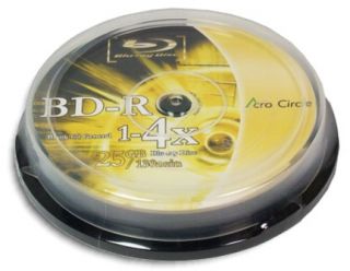 10 Pak 25GB Acro Circle by Optodisc 4X Matte Silver Blu Ray BD RS 