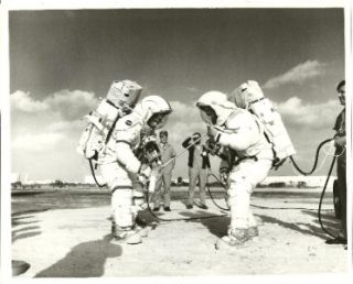   Photo Apollo 16 Astronaut John Young Charles Duke Space Suits