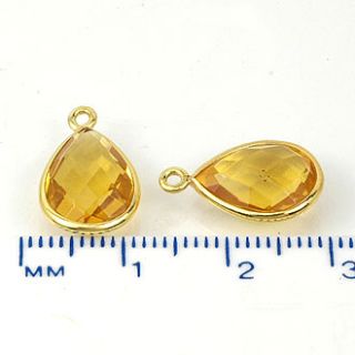   Faceted Hydro Citrine Teardrop Drop Gold Vermeil Plated Bezel Charms