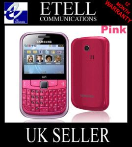 New Samsung Chat 335 QWERTY Pink Mobile Phone Unlocked 8806071357324 