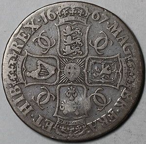 1667 CHARLES II SCARCE silver CROWN (US colonial SILVER DOLLAR) GREAT 