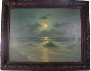 Charles J Hagberg Painting Moonlit Beach Listed Artist