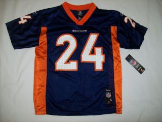 Denver Broncos Champ Bailey 24 Replica Navy Jersey Sz Youth Large 