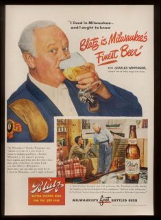 1949 Charles Winninger Photo Blatz Beer Print Ad
