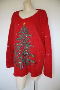 Womens One Sz Plus Big Christmas Tree Holiday Ugly Sweater Party 