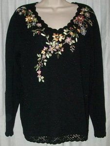 NWOT Celina Yang Designs Beaded Embroidered Black Sweater L NEW
