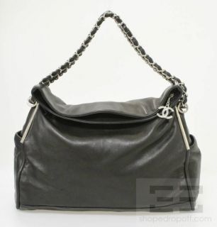 chanel black leather fold over chain strap handbag