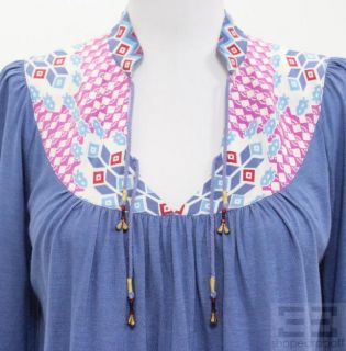 Charlotte Ronson Blue & Multicolor Print Tie Neck Top Size XS