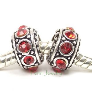 Red Ruby Rhinestone Charms Antique Silver Add A Charm Slider Fit 