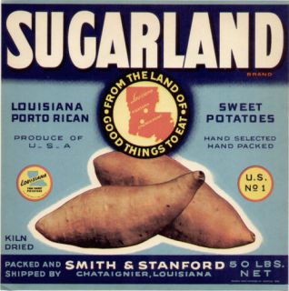 Sugarland Vintage Yam Crate Label Chataignie Louisiana