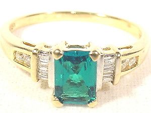 Chatham Emerald Ring Ladies 1 0cts Solitaire Cocktail Diamond Cluster 