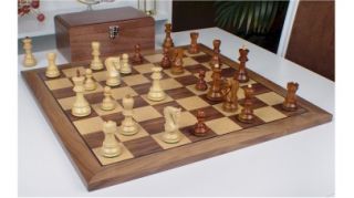  Staunton Chess Set in Golden Rosewood & Boxwood with Walnut Chess 