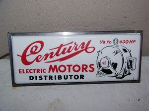 Vintage 1950s Century Electric Motors Distributor Lighted Gas Oil Sign 