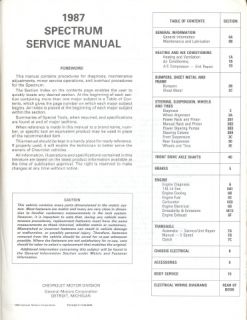 1987 Chevrolet Spectrum Factory Shop Service Manual