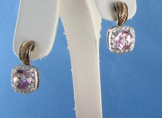 Charles Krypell 14K Rose Sterling 925 Pink Topaz Diamond Earrings NWT 