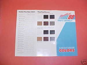 1988 Chevrolet Camaro Color Paint Chips Brochure 88