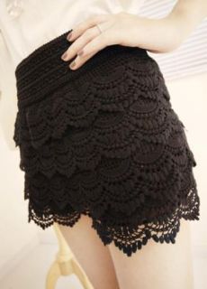 BE# NewFashion Black Mini Lace Tiered Short Skirt Under Safety Pants 