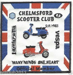 CHELMSFORD SCOOTER EMBROIDERED PATCH SEW IT OR IRON ON PATCHES