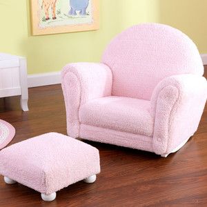   Upholstered Childs Rocker with Ottoman in Pink Chenille 18660