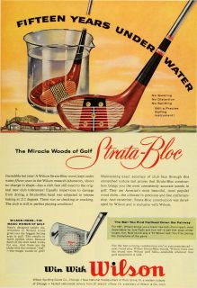 1957 Ad Wilson Sporting Goods Co Strata Bloc Wood Golf Club Golfing 
