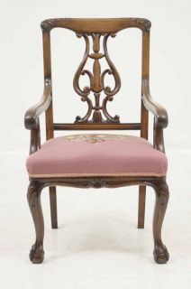   of Eight 8 Antique Walnut Dining Chairs with Needlepoint Seats