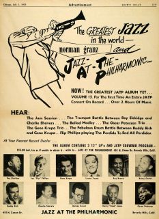 1953 Ad Jazz Philharmonic Album Krupa Eldridge Shavers   ORIGINAL 