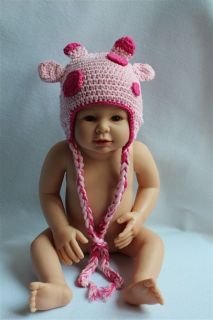 New Handmade Baby Child Crochet Pink Sika Deer Hat Photograph Newborn 
