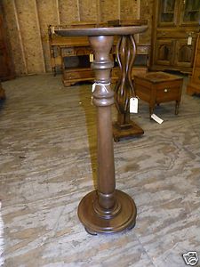 Free SHIP Antique Cherry Pedestal Plant Stand Turned Column