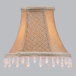 New 6 in Wide Clip on Chandelier Shade Tan Suede Clear Beads White 