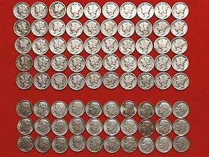90 Silver US Coin Lot $8 Face Value 80 Dimes 50 Mercury 30 Roosevelt 
