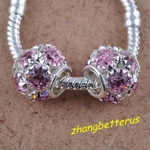   Silver Plated Crystal Rhinestone Big Hole Beads Bracelet Charms 14 mm