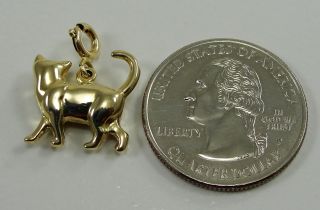 1351628594_14K Yellow Gold Cat Charm Kitten Sparkle Cut 585 Brushed 