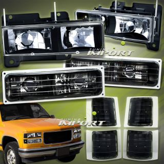 88 98 Chevy C K 1500 2500 3500 Glass Head Lights Corner Chrome Black 
