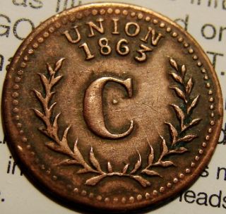 1863 CHARNLEY UNION CIVIL WAR TOKEN PROVIDENCE R.I. F 700C 3A R 3 