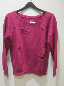 Chaser La Fleece Destroyed Pullover Sweater in Crimson Size Small 