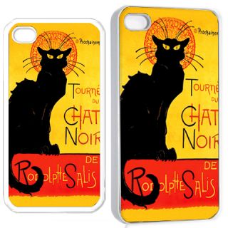 Chat Noir Black Cat iPhone 4 4S Hard Case Cover Holder White Gift Idea 