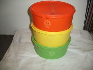 Vintage Tupperware Storage Container w Lids Orange Yellow Green L K 