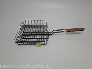 Charcoal Companion Non Stick Rectangle Grilling Basket with Rosewood 