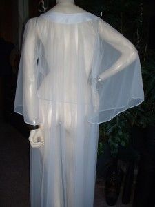 Vtg 80s Sheer White Chiffon Peignoir Dressing Robe for Nightgown Angel 