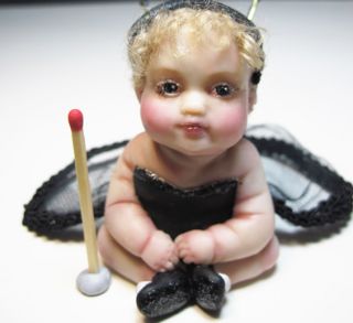Chloe Black Tutu Baby Fae Polymer Clay OOAK Doll Fairy by Amanda Day 