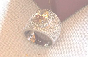 Charles Winston Oval Shape Pale Canary Color CZ Ring 925 Sterling Band 