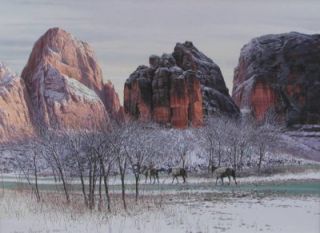 Bruce Cheever Cowboy and Horses in A Winter Landscape
