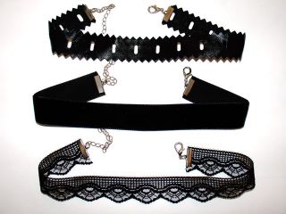 Black GOTHIC CHOKERS. Imitation Leather / Velvet / Lace NECKLACE